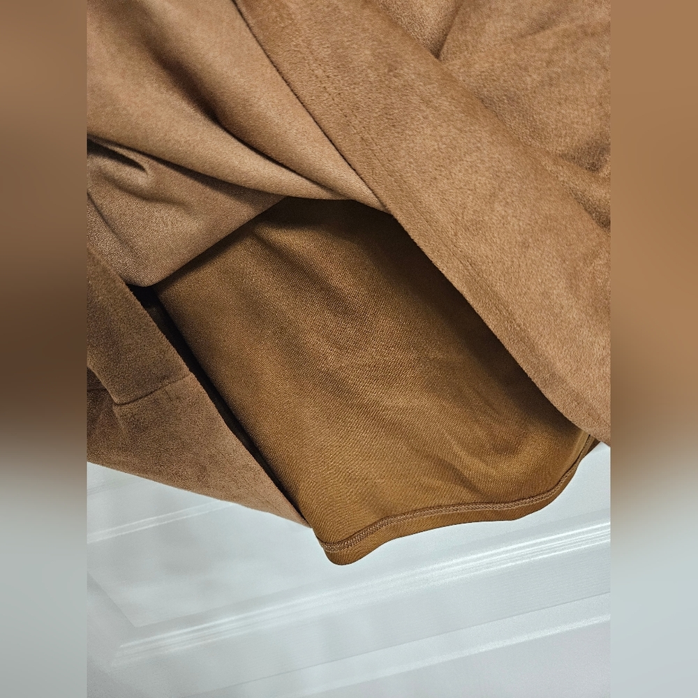 Express size 2 camel brown suede cross laced v neck lined zip up mini dress - Picture 6 of 7